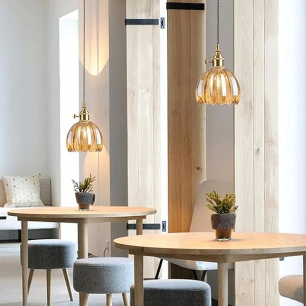 HanaGlow | Japanse Retro Glazen Hanglamp met Bloemendesign