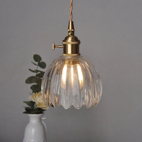 HanaGlow | Japanse Retro Glazen Hanglamp met Bloemendesign