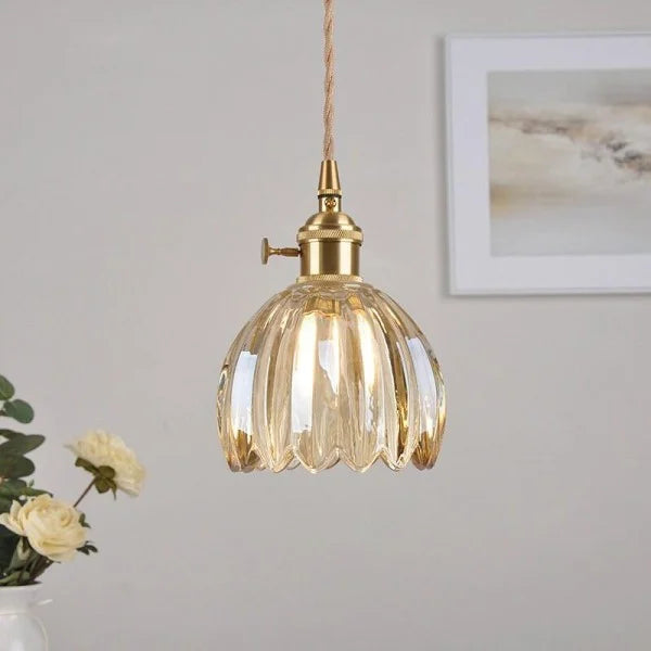 HanaGlow | Japanse Retro Glazen Hanglamp met Bloemendesign