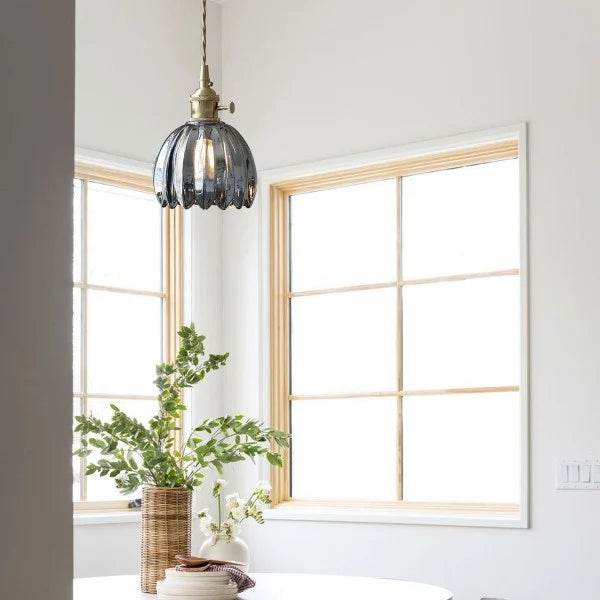 HanaGlow | Japanse Retro Glazen Hanglamp met Bloemendesign