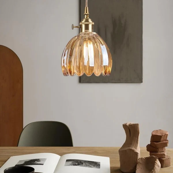 HanaGlow | Japanse Retro Glazen Hanglamp met Bloemendesign