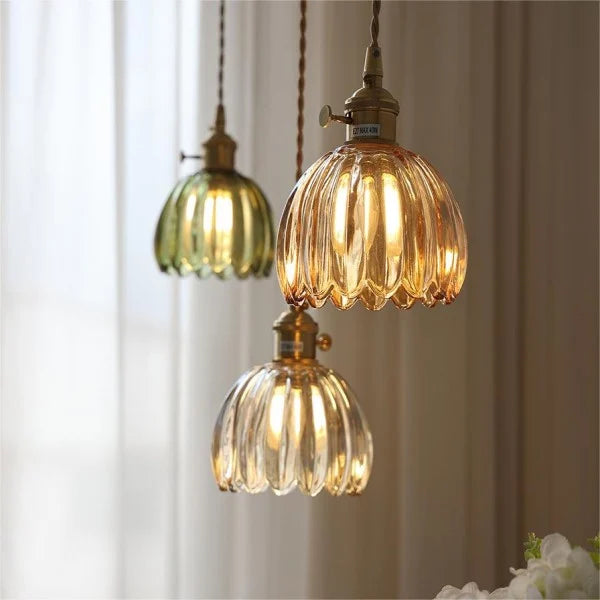 HanaGlow | Japanse Retro Glazen Hanglamp met Bloemendesign