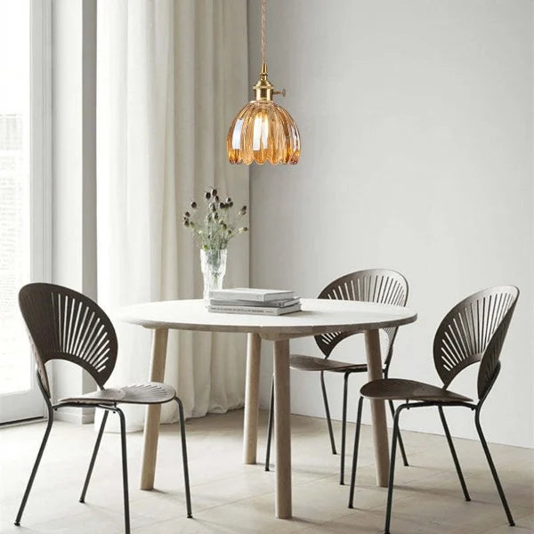 HanaGlow | Japanse Retro Glazen Hanglamp met Bloemendesign