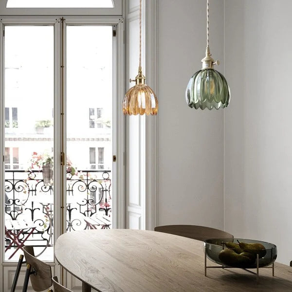 HanaGlow | Japanse Retro Glazen Hanglamp met Bloemendesign