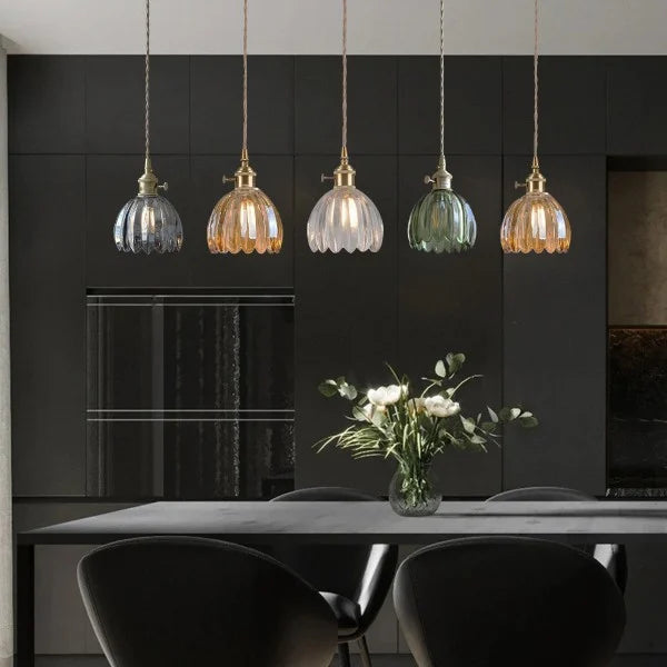 HanaGlow | Japanse Retro Glazen Hanglamp met Bloemendesign