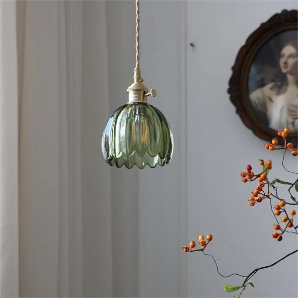 HanaGlow | Japanse Retro Glazen Hanglamp met Bloemendesign