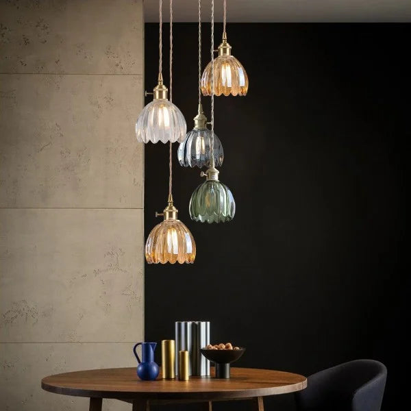 HanaGlow | Japanse Retro Glazen Hanglamp met Bloemendesign