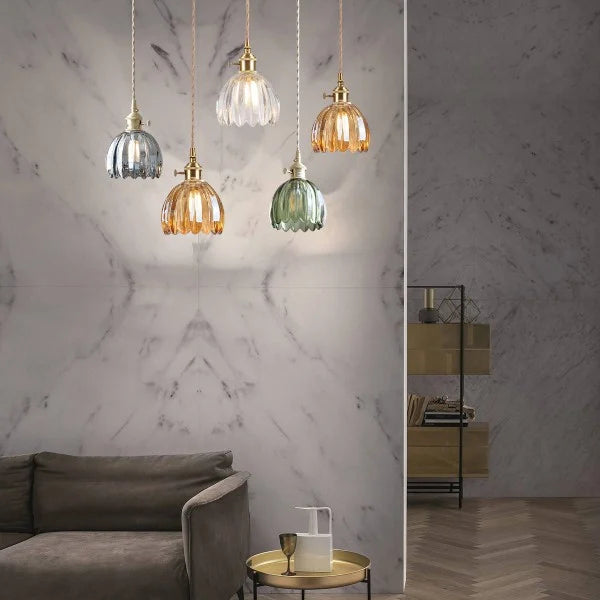 HanaGlow | Japanse Retro Glazen Hanglamp met Bloemendesign