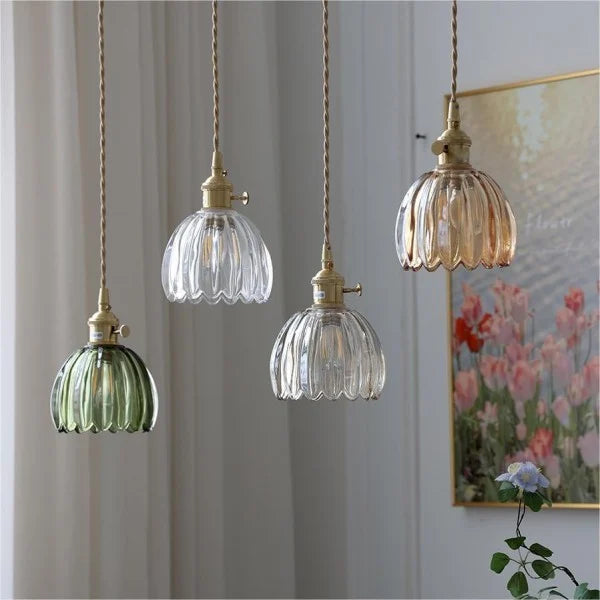 HanaGlow | Japanse Retro Glazen Hanglamp met Bloemendesign