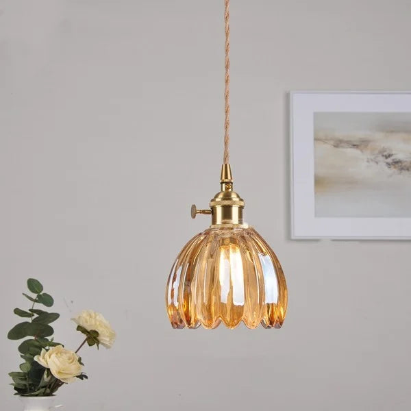 HanaGlow | Japanse Retro Glazen Hanglamp met Bloemendesign