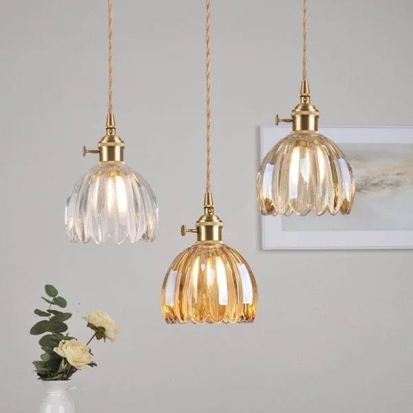 HanaGlow | Japanse Retro Glazen Hanglamp met Bloemendesign