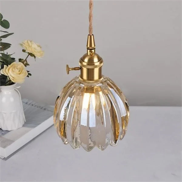 HanaGlow | Japanse Retro Glazen Hanglamp met Bloemendesign