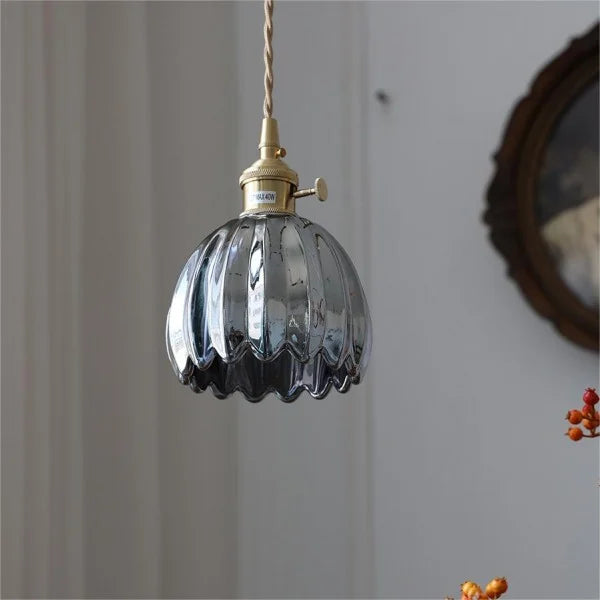 HanaGlow | Japanse Retro Glazen Hanglamp met Bloemendesign